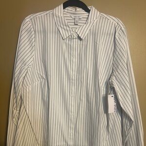 Nine West White Striped Blouse